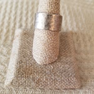 Hammered wide sterling band ring 8